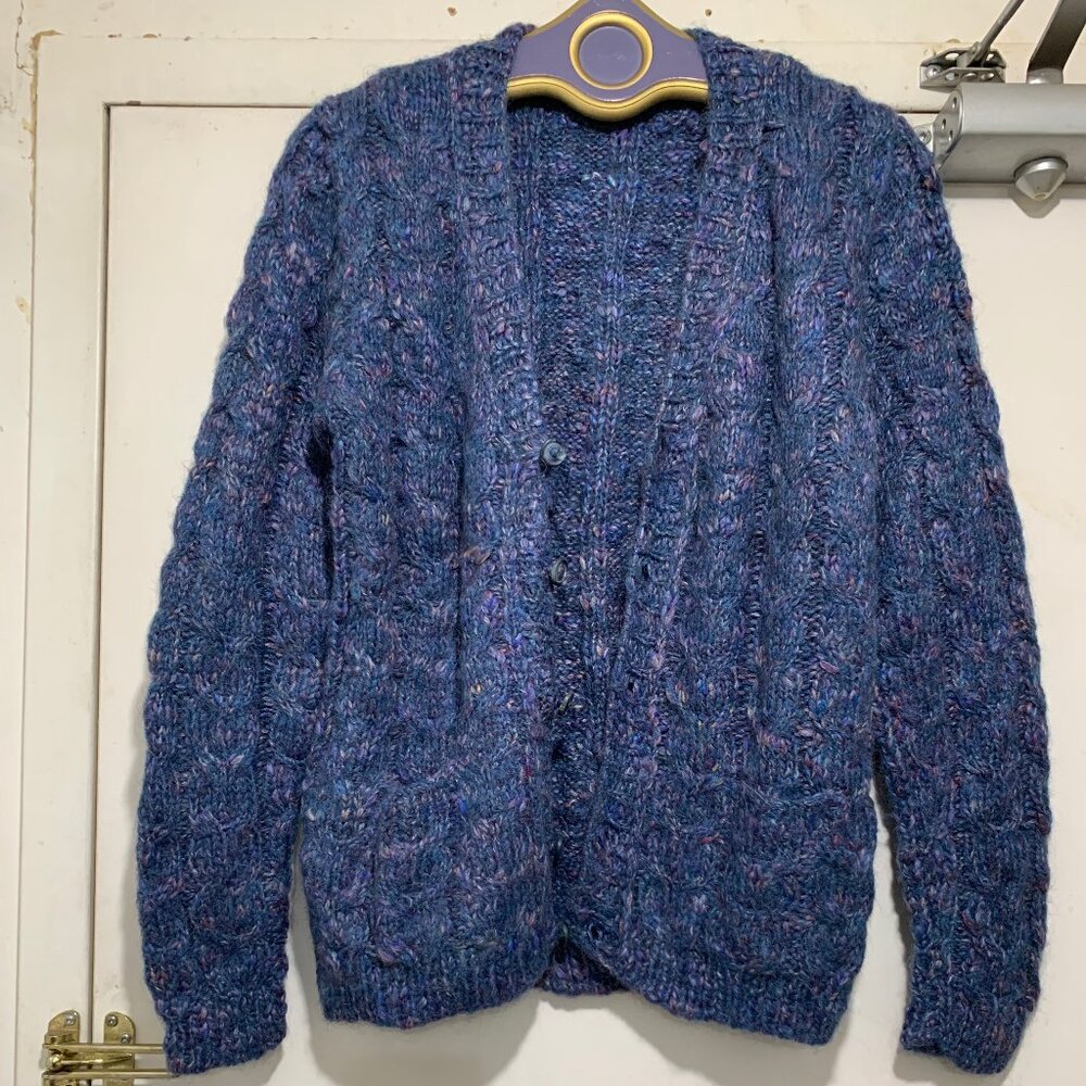 HAND KNITTED CHUNKY CABLE WOOL SWEATER CARDIGANS SIZE S